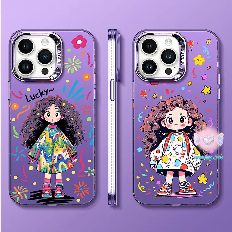 [จัดส่งในพื้นที่] เคสโทรศัพท์สีเงินสาวหวานเข้ากันได้กับ iPhone12 13 14 15Pro MAX XR XS 6 7 8Plus SE 2020 phone cover