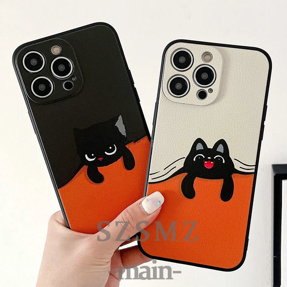 SF| เคส สำหรับ Samsung Galaxy A01 A03 Core A04 A04S A05 A05S A13 A14 A15 A24 A32 A34 A54 A70 A70S A73 J7 Prime J4 J6 Plus Soft Silicone Couple Angry Happy Black Cat Phone Case Cover