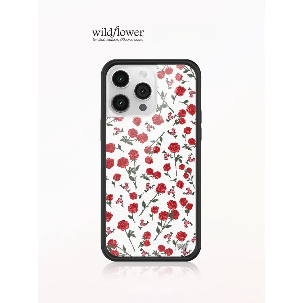 แฟชั่นดอกไม้ป่าสีแดงกุหลาบรูปแบบเคสโทรศัพท์สําหรับiphone 12 13 14 15 Pro Max Hard WFปลอกซิลิโคนอ่อนนุ่มกันกระแทกป้องกันปกหลังสําหรับiPhone 16 Pro Max