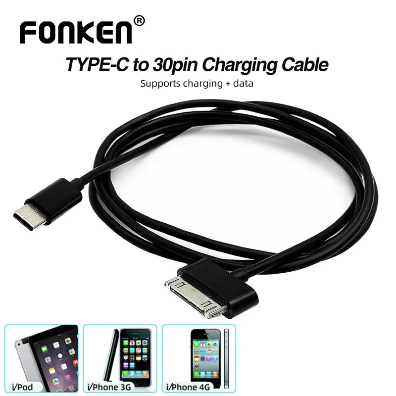 Fonken Type-C ถึง 30 Pin สายชาร์จ USB-C ถึง 30-Pin Sync Data Adapter สําหรับ iPh 4S Pad 123 Pod