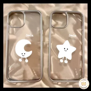 เคสไอโฟน 11 16 สำหรับ iPhone 15 13 14 12 Pro Max XS XR X MAX 7 8 16 Plus SE 2020 ดวงจันทร์ดวงจันทร์ที่น่ารักเรียบง่ายยิ้
