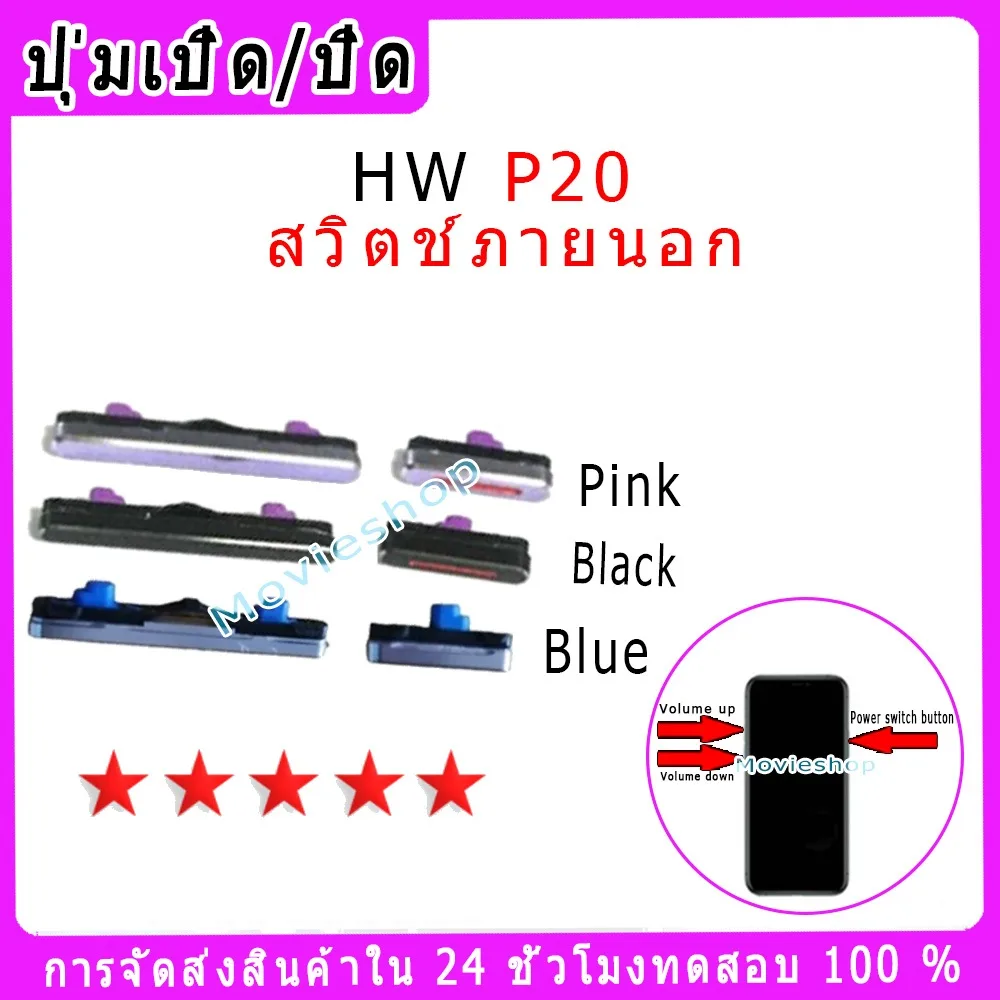 สวิตช์กุญแจภายนอก HW P20 ปุ่มเปิด/ปิด ปรับระดับเสียงขึ้นลง ปุ่มเพิ่มระดับเสียง ปุ่มลดระดับเสียง