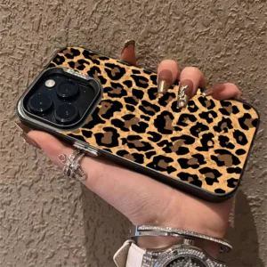 สําหรับiphone 16 15 Pro Max 11 13 14 12 Pro 7 8 Plus XS Max X XR SE2022 INSสีน้ําตาลเสือดาวพิมพ์กันกระแทกIMD Matte Hard Cover