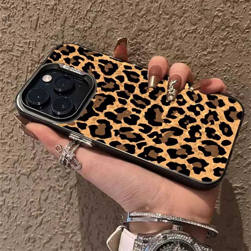 สําหรับiphone 16 15 Pro Max 11 13 14 12 Pro 7 8 Plus XS Max X XR SE2022 INSสีน้ําตาลเสือดาวพิมพ์กันกระแทกIMD Matte Hard Cover