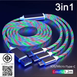 3in1 USB Type C สายชาร์จ USB ชาร์จรวดเร็วสายชาร์จ Type - C สายแฟชั่น