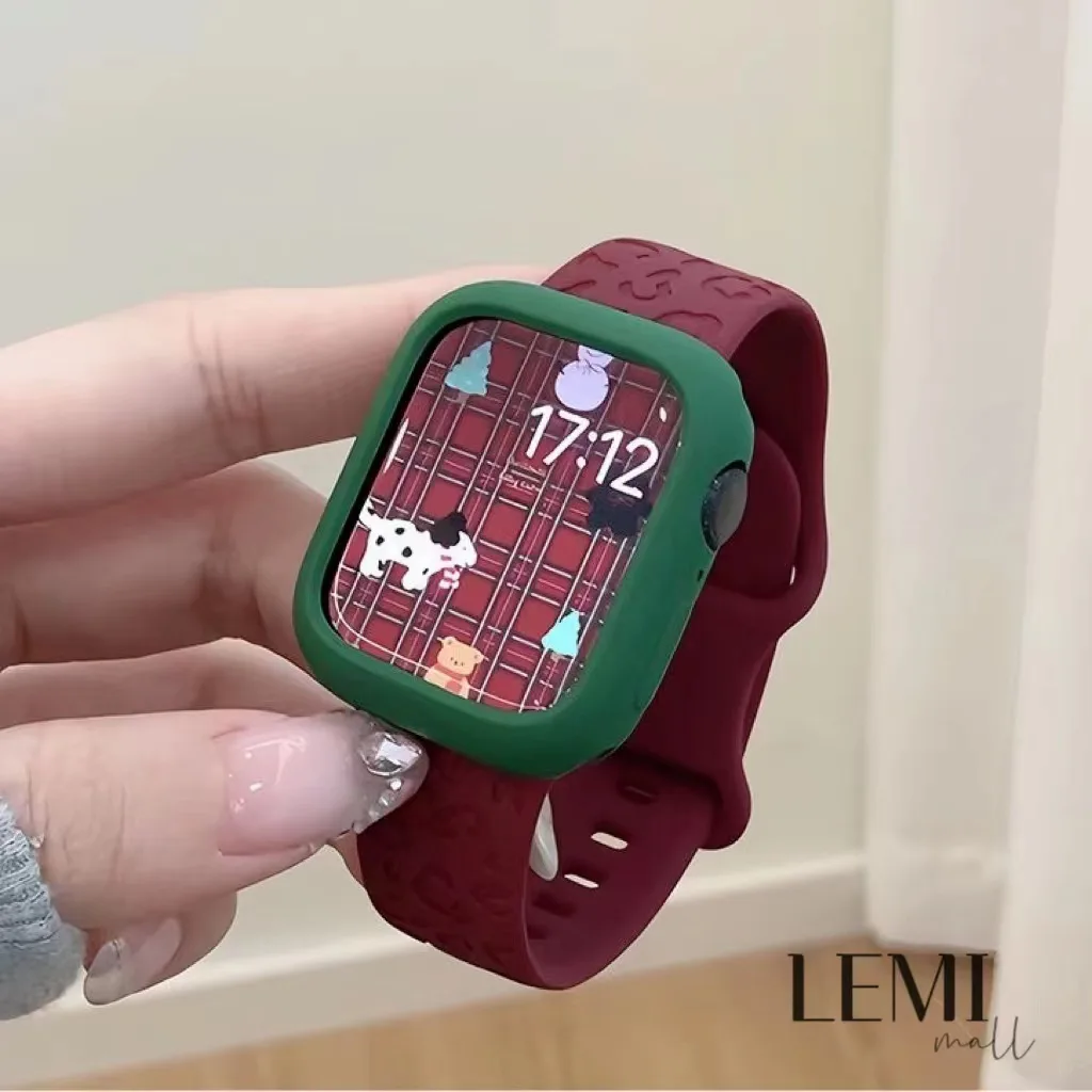 สายซิลิโคนยาง ปั้มลายเสือ สำหรับ สมาทวอช ใช้ได้กับ Smart Watch 9 8 7 6 5 4 3 2 1 Se Ultra SS