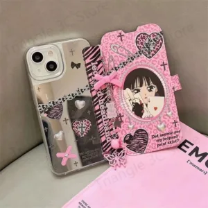 เคสโทรศัพท์มือถือแบบกระจก ฝาพับ ลายการ์ตูนโป๊กเกอร์ เด็กผู้หญิง แฟชั่นสร้างสรรค์ สําหรับ Iphone 14promax 13 14 12