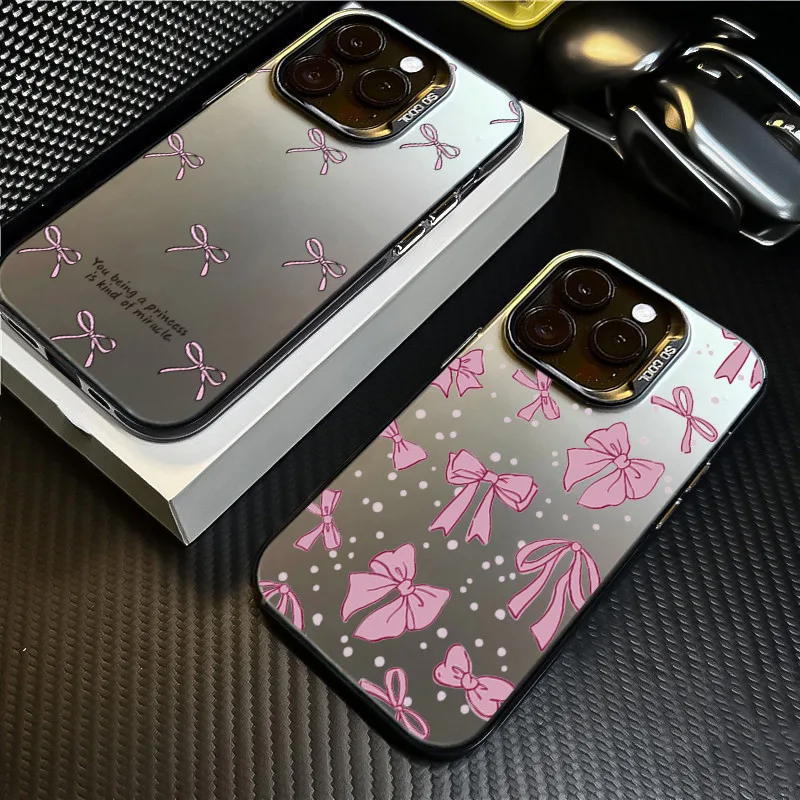 โรแมนติกสีชมพู Bowknot IMD เคสโทรศัพท์สําหรับ Samsung Galaxy S24 S23 Ultra S22 S21 Plus S20 S21 S23 FE หมายเหตุ 20 Ultra หรูหราชุบโลหะกันกระแทกปกแข็ง