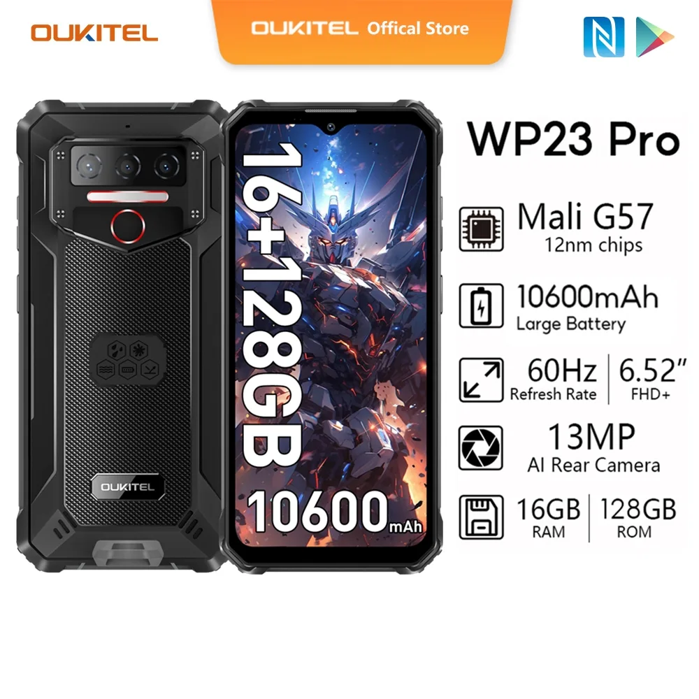 [LOCAL STOCK] OUKITE WP23 Pro สมาร์ทโฟนที่ทนทาน (6.52 HD+ 10600 mAh 16GB + 128GB Android 13 โทรศัพท์มือถือ Mali G57 13MP NFC)