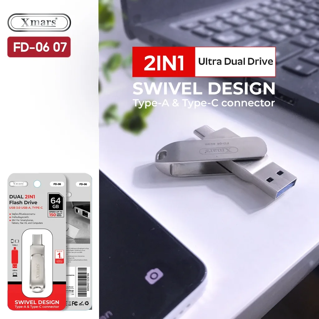 Xmars แฟลชไดร์ฟ 2in1 Type-C & USB-A Flash Drive Ultra Dual Drive USB Type-C