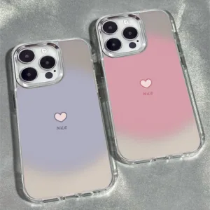 แฟชั่นเรียบง่าย คู่รักน่ารัก ฝาครอบเลนส์โลหะหัวใจรักสำหรับ IPhone 11 12 15 13 14 Pro Max XR 7 8 Plus X XS Max