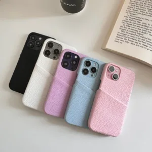 (มี15) พร้อมส่งในไทย เคสโทรศัพท์ งานหนัง สีพาสเทล ใส่บัตรได้ PC-083