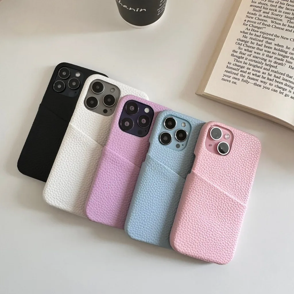 (มี15) พร้อมส่งในไทย เคสโทรศัพท์ งานหนัง สีพาสเทล ใส่บัตรได้ PC-083