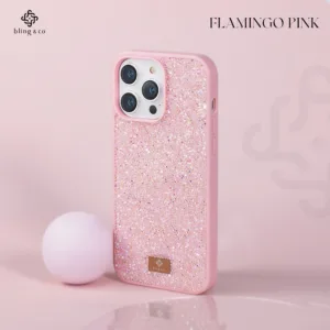 Bling & Co เคส สี Flamingo Pink สำหรับ iPhone 16 11 12 13 14 15 Plus Pro Max ลายกลิตเตอร์ Sparking premium case