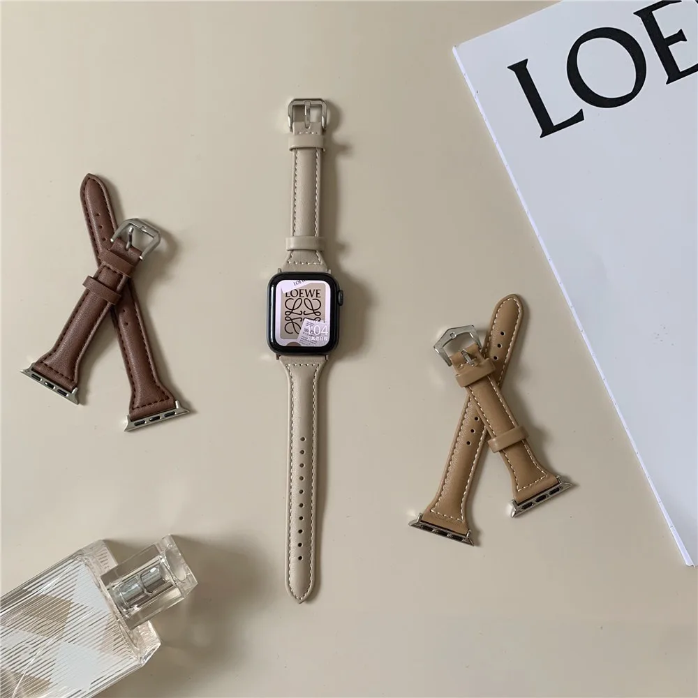 สายนาฬิกาข้อมือหนังลําลอง เอวเล็ก แฟชั่น สําหรับ iwatch series ultra2 9 8 7 6 5 SE 4 3 2 38 มม. 40 มม. 42 มม. 44 มม. 41 มม. 45 มม. T500 plus HW22