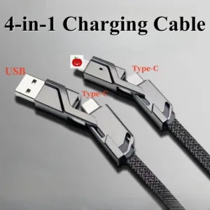 4 in 1 สายชาร์จ USB Type-C PD โลหะผสมถัก 60W อเนกประสงค์ อุปกรณ์เสริม