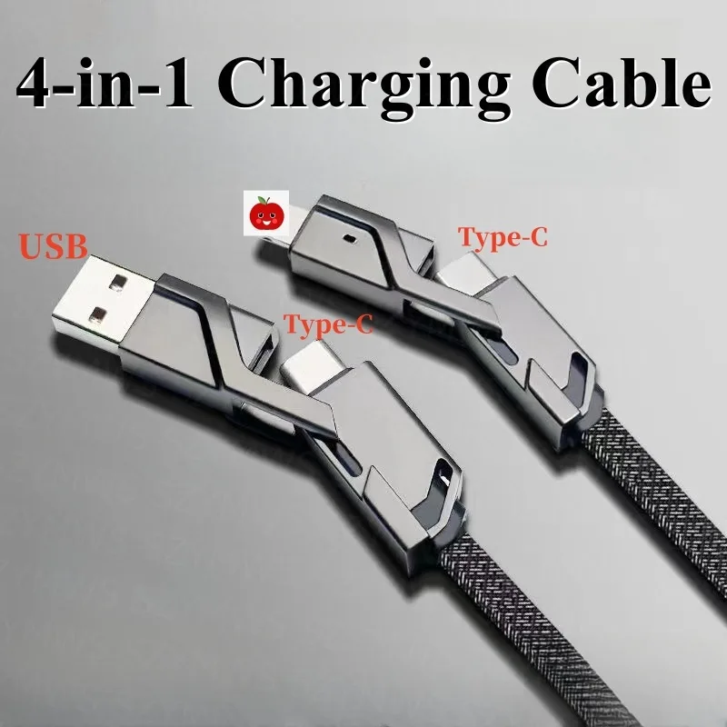 4 in 1 สายชาร์จ USB Type-C PD โลหะผสมถัก 60W อเนกประสงค์ อุปกรณ์เสริม