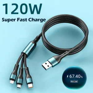3 in 1 สายชาร์จ USB 120w ชาร์จเร็ว พร้อม Apple Type-C Micro