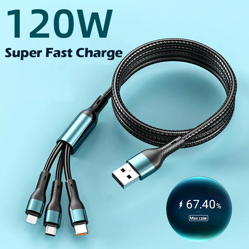 3 in 1 สายชาร์จ USB 120w ชาร์จเร็ว พร้อม Apple Type-C Micro