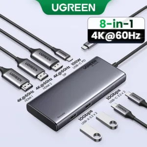 Ugreen 4K60Hz Triple Display HUB 13Ports/8 พอร ์ ต 10Gbps 2X UBS-A +2X USB-C HUB PD100W สําหรับ MacBookPro 2023/DELL/HPLENOVO
