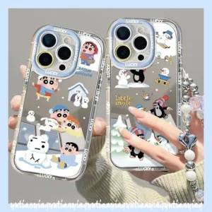 SAMSUNG น่ารักเครยอนชินจังการ์ตูนอะนิเมะสร้อยข้อมือสําหรับsamsung A15 A35 A12 A05 A13 A51 A24 A14 A05s A55 A25 A03s A34 A02s A03 A54 M12 M01Sกระจกหรูหรากรณี