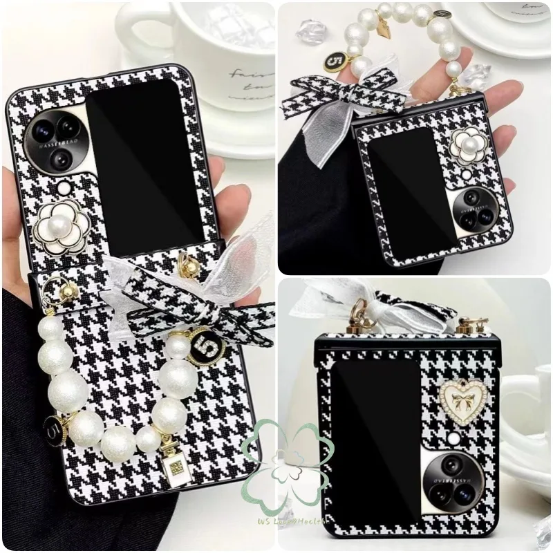 เคสโทรศัพท์มือถือหนังแข็ง แบบฝาพับ ลายดอกไม้ 3D ประดับโบว์ พร้อมสายคล้องข้อมือ กันกระแทก สําหรับ OPPO Find N3 N2