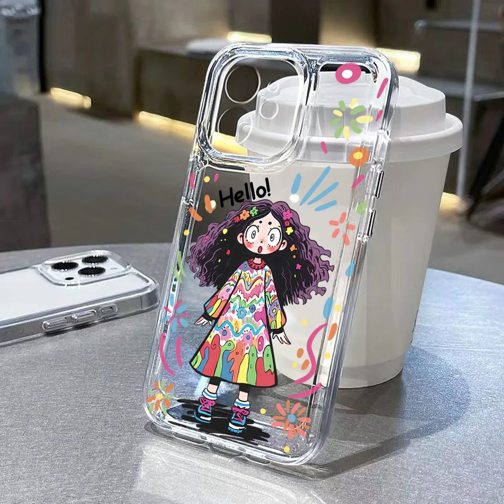 Cute Girl กรณีที่ชัดเจน for Samsung S24 Ultra S23 S22 S21 S20 FE A55 A54 5G A53 A52 A51 A34 A22 A23 A24 A31 A32 A13 A14