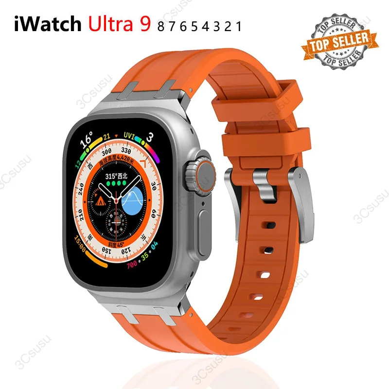 สายนาฬิกาข้อมือซิลิโคน ไทเทเนียม สีโลหะ สําหรับ Apple Watch Ultra 2 49 มม. 45 44 42 มม. Iwatch Series 9 8 7 6 5 4 Se 3