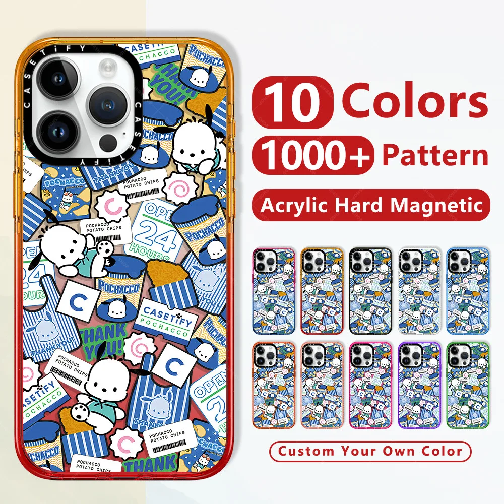 แฟชั่นกันกระแทกใสแข็งใสไอโฟนแม่เหล็กชาร์จได้caseเคสเกาหลี ของผู้หญิง น่ารัก Sanrio Pochacco สติกเกอร์สําหรับ Iphone 16 Pro 14 Pro Max 13 15 12 16 Plusหรูหราคุณภาพสูงยี่ห้อป้องกันสีเหลืองฝาปิดใสขอบเรียบแข็งปกป้องโทรศัพท์มือถืออุปกรณ์เสริมสำหรับ Tify