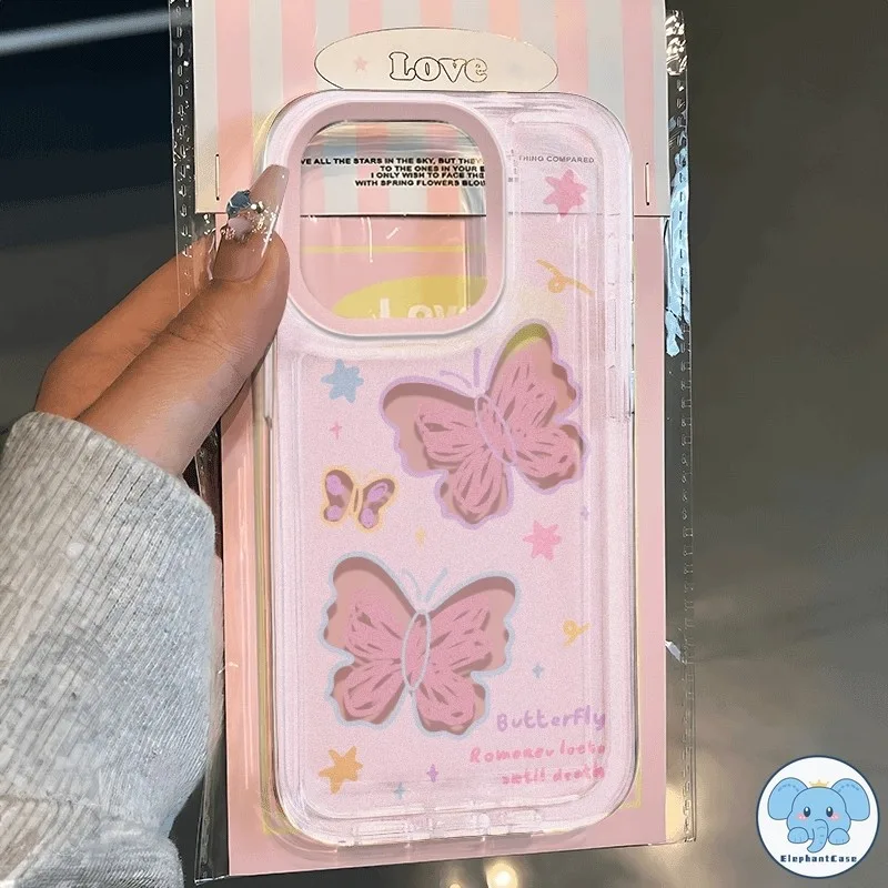 แฟชั่นผีเสื้อน่ารักเข้ากันได้เคสไอโฟน 11 13 XR 15 Pro Max 12 14 Pro Max 7Plus X XS Max 7 14 15 8 Plus SEเล็กดาวหกเหลี่ยม