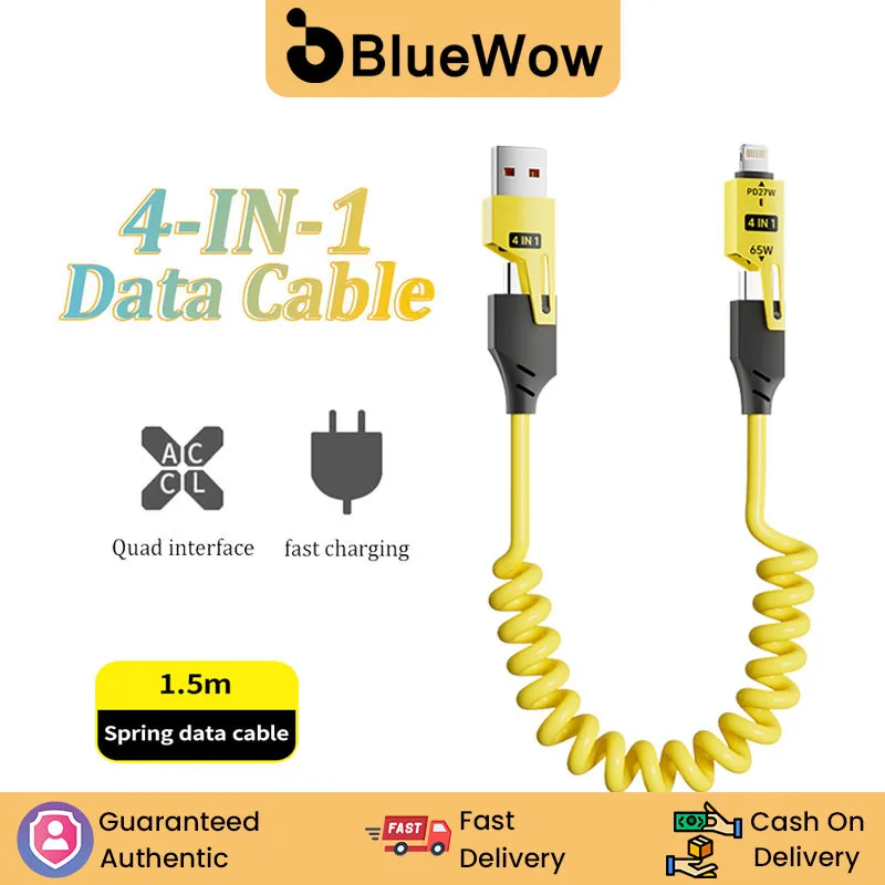 Bluewow 4-in-1 1.5M Fast สายชาร์จ Usb Type C สําหรับ Usb C Charger สายชาร์จลวด