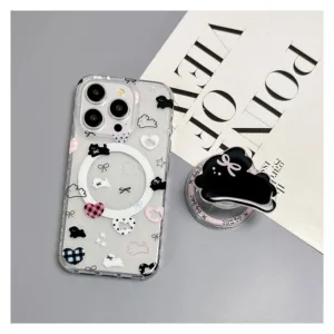 เคสโทรศัพท์มือถือแบบแข็ง ใส แต่งกลิตเตอร์ ลายกระต่าย สีดํา สําหรับ iPhone 12 12Pro 12ProMax 13 13Pro 13ProMax 14 14Pro 14ProMax 15 15Pro 15ProMax