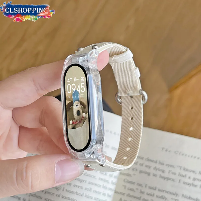 สายนาฬิกาข้อมือ สายหนัง ไนล่อนใส แบบเปลี่ยน สําหรับ Xiaomi Mi band 8 NFC+ miband8 smart band8 7 6 5 4 3