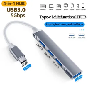 อะแดปเตอร์ฮับ USB 3.0 Type-C 4 in 1 ความเร็วสูง แบบพกพา อุปกรณ์เสริมคอมพิวเตอร์