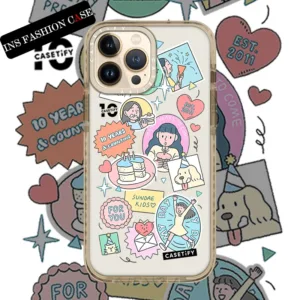 Casetify X SUNDAE KIDS วันเกิดสีเบจสีโปร่งใส iPhone สําหรับ iPhone15 14 13 12 11 Pro MAX IX XS MAX XR 6 6s 7 8 Plus กรณีกันกระแทกกันชนปกอ่อน