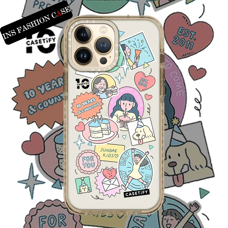 Casetify X SUNDAE KIDS วันเกิดสีเบจสีโปร่งใส iPhone สําหรับ iPhone15 14 13 12 11 Pro MAX IX XS MAX XR 6 6s 7 8 Plus กรณีกันกระแทกกันชนปกอ่อน