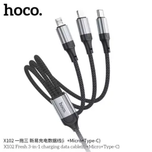 สายชาร์จ HOCO X102 3in1 สายชาร์จ 3 หัว สำหรับ iP/Micro/Type-C จ่ายไฟ 2.4A สายชาร์จยาว 1 เมตร