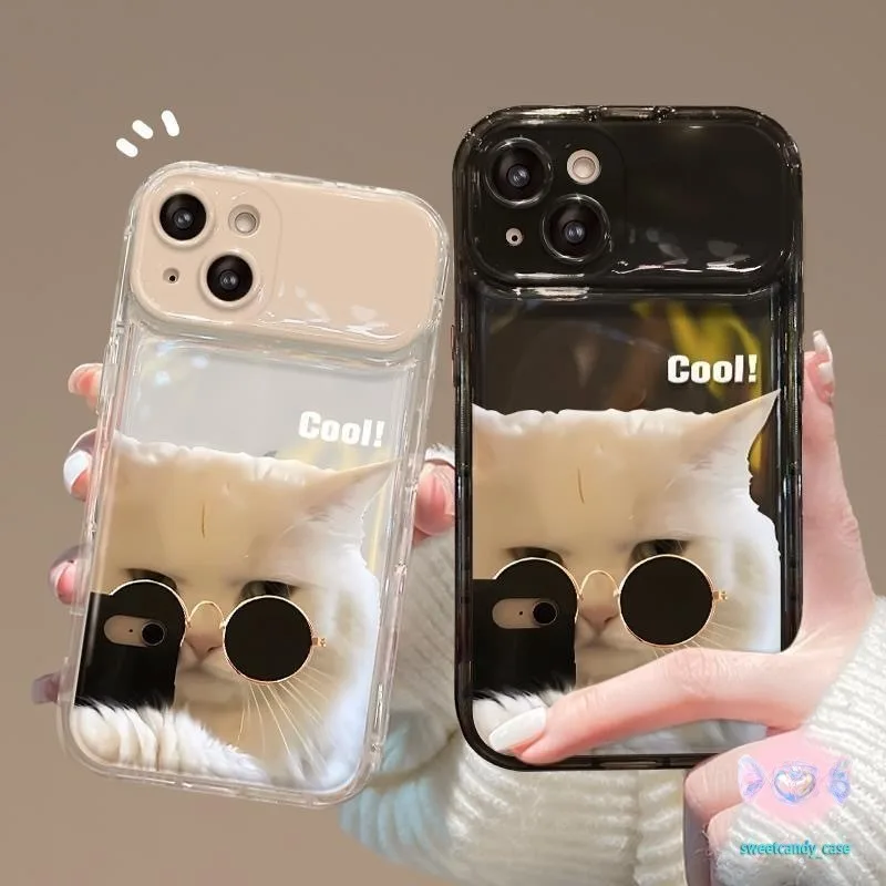 [จัดส่งในพื้นที่] แว่นกันแดดลูกแมวกระจกแต่งหน้าเคสโทรศัพท์เข้ากันได้กับiPhone X XR XS 11 13 15 12 Pro Max 7 8 14 15 Plus