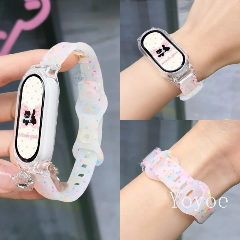 ซิลิโคนสีสร้อยข้อมือเยลลี่สําหรับ ไมล์ วงดนตรี 9 8 7 สาย 8 เอ็นเอฟซี อุปกรณ์เสริมกีฬายางสายรัดข้อมือเข็มขัด คอร์เรีย สําหรับ เสี่ยวหมี่ ไมล์แบนด์ 5 6 4 3 สาย