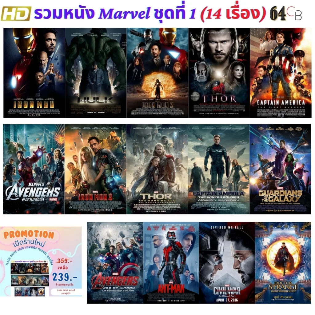 Flash Drive รวมหนัง Marvel (28 เรื่อง) (64G) ภาพเสียง Master แท้ ระดับ HD+