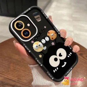 เคสไอโฟน11 สำหรับ iPhone 16 11 15 13 14 12 Pro Max XR X XS Max 8 7 16 15 6 6s 14 Plus SE 2020 บอลถ่านหินตลกน่ารักปกอ่อน