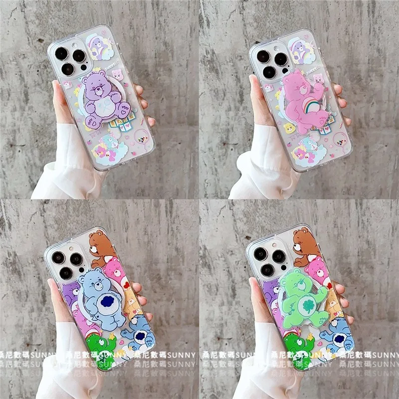Rainbow Bear Magnetic Bracket Care bears เคสแม่เหล็กแฟนเคสโทรศัพท์ เหมาะสําหรับ iphone 16 15 14 13 pro max