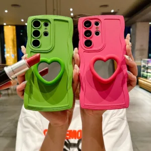 สีทึบ Love กระจก วงเล็บ ซองโทรศัพท์ Samsung Galaxy S23 Ultra S23 Plus S23 S22 Ultra S22 Plus S21Ultra S21+ S20Ultra S21FE S20FE Case เคสโทรศัพท์ใหม่ ขอบหยักขนาดใหญ่ ซิลิโคนอ่อนนุ่มป้องกันการตก เคสมือถือซัมซุง