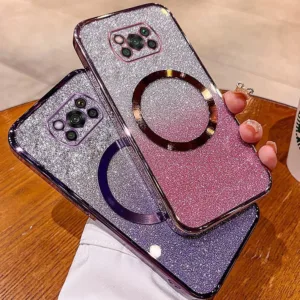 เคส Poco X3 X3 NFC X3 PRO เคสโทรศัพท์ ชุบกลิตเตอร์ พร้อมตัวดูดแม่เหล็ก และเลนส์กันตก เพื่อการปกปิดเต็มรูปแบบ