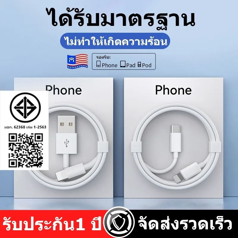 Kunnan [รับประกัน 1 ปี] สายชาร์จเร็ว PD 20W 5w 1a คุณภาพสูง ทนทาน สําหรับ iP 6-14