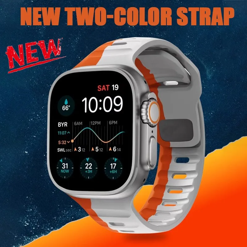 สายนาฬิกาข้อมือยาง สองสี สําหรับ iwatch Ultra 49 iwatch9 8 7 45 มม. 41 มม. 6 5 4 SE 44 มม. 40 มม.