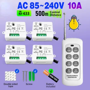Rf รีโมทคอนโทรลไร้สายสวิตช์ไฟ 433MHz 110V 220V Mini รีเลย์โมดูล
