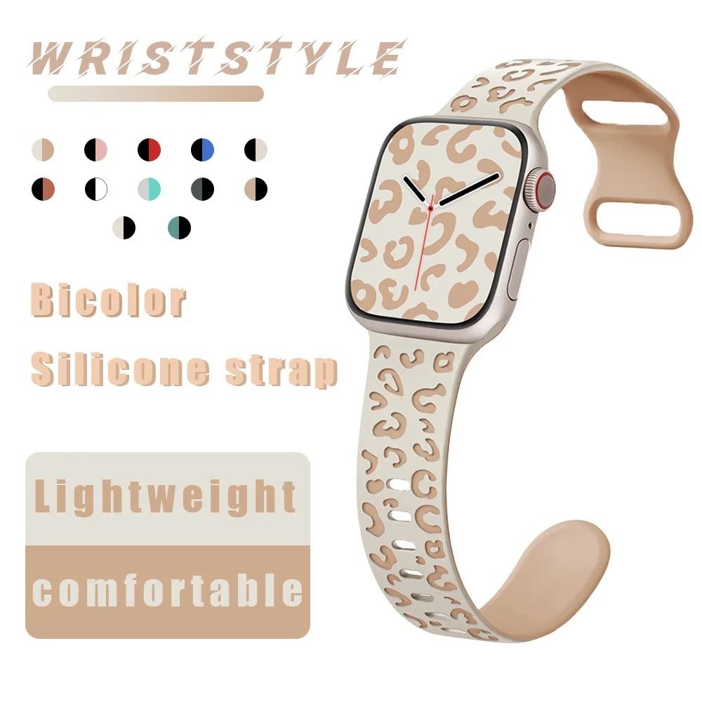 สายนาฬิกาข้อมือซิลิโคนยาง ลายเสือดาวน่ารัก สําหรับ Apple Watch S9 8 7 6 5 4 3 2 1 SE2 ULTRA iWatch 49 มม. 45 มม. 44 42 41 40 38