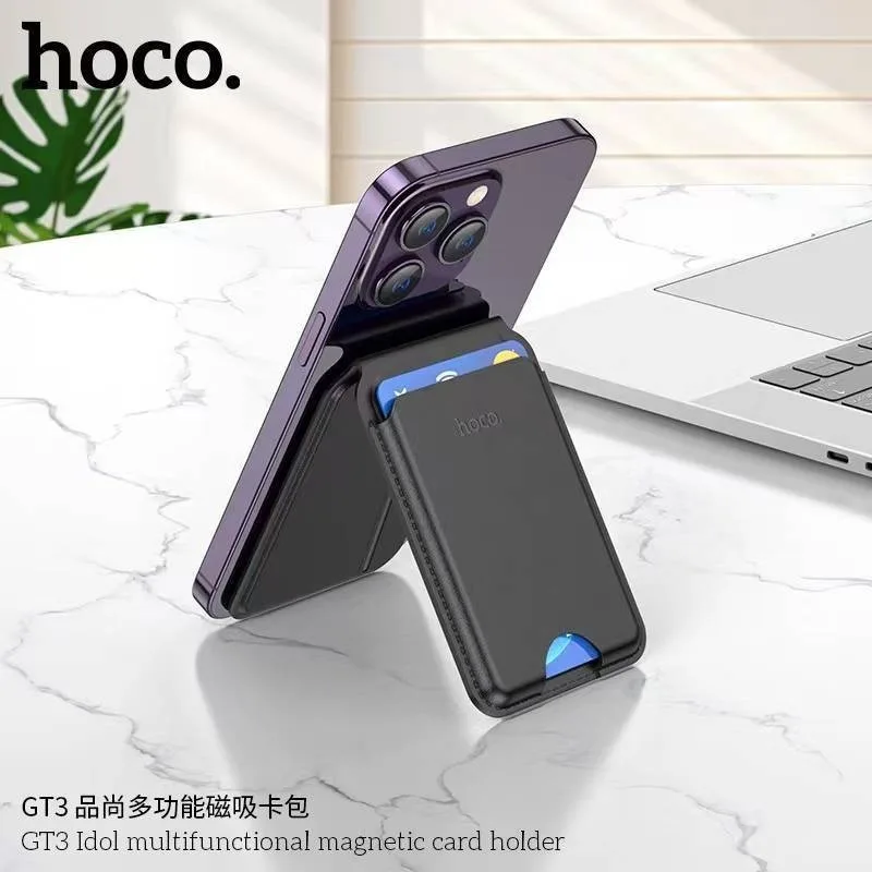HOCO GT3 ขาตั้งมือถือ แม่เหล็ก MagCase วัสดุผลิตหนัง PU คุณภาพสูง เก็บการ์ดได้ แม่เหล็ก N52 ดูดติดแน่น สำหรับ iOS
