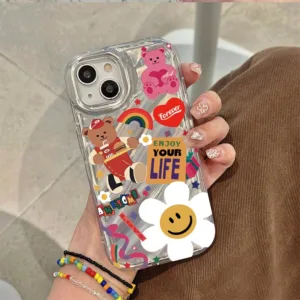 เคสโทรศัพท์มือถือแบบนิ่ม TPU ใส กันกระแทก Sunflower Bears สําหรับ iPhone 14 15 13 11 12 Pro Max 6/7/8 Plus X XS XR Max